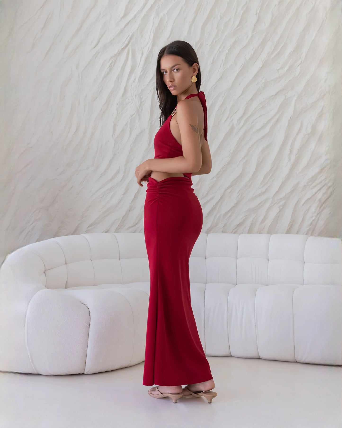 sleeveless satin a-line maxi bridesmaid dress - image 7