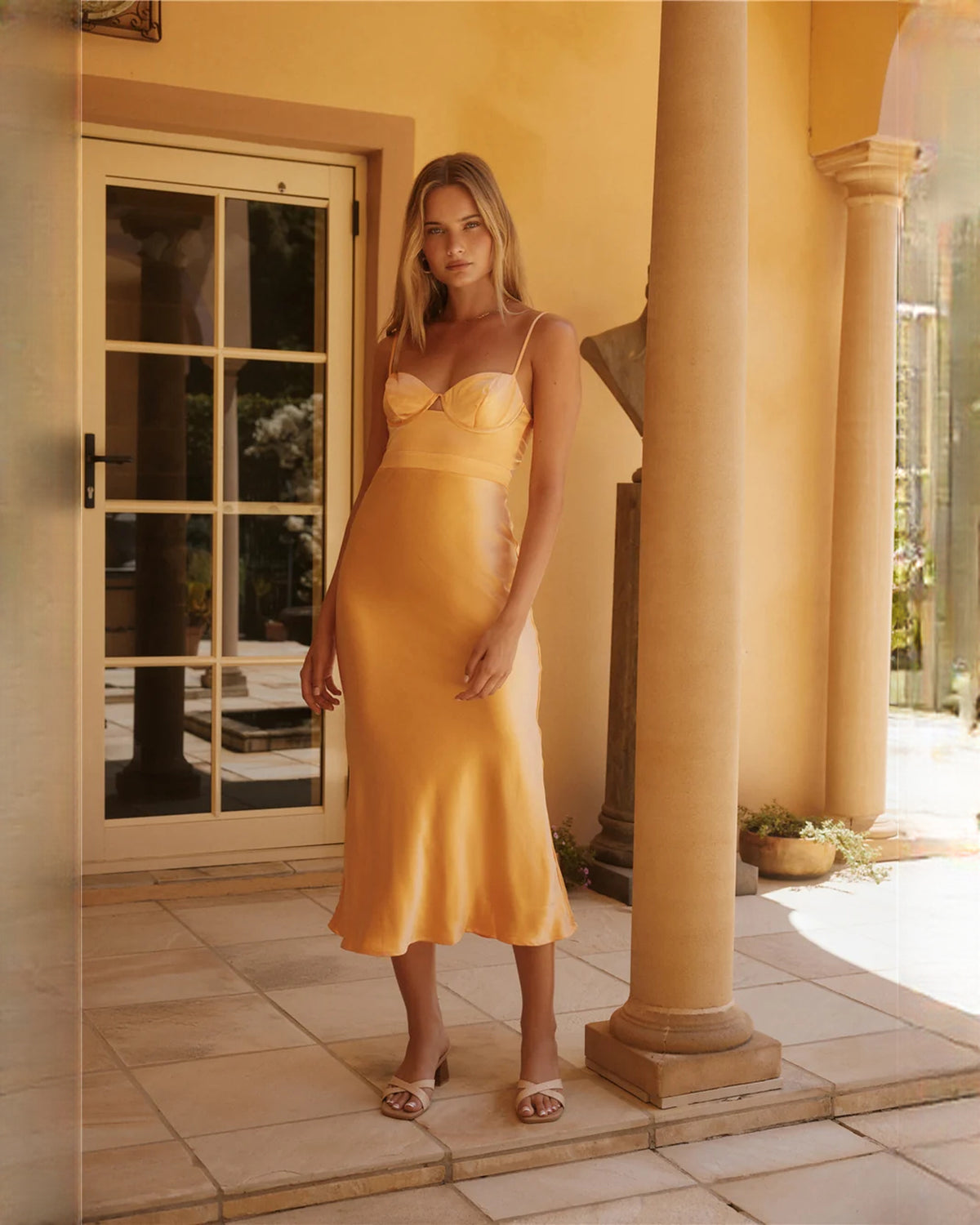sleeveless satin a-line maxi bridesmaid dress - image 7