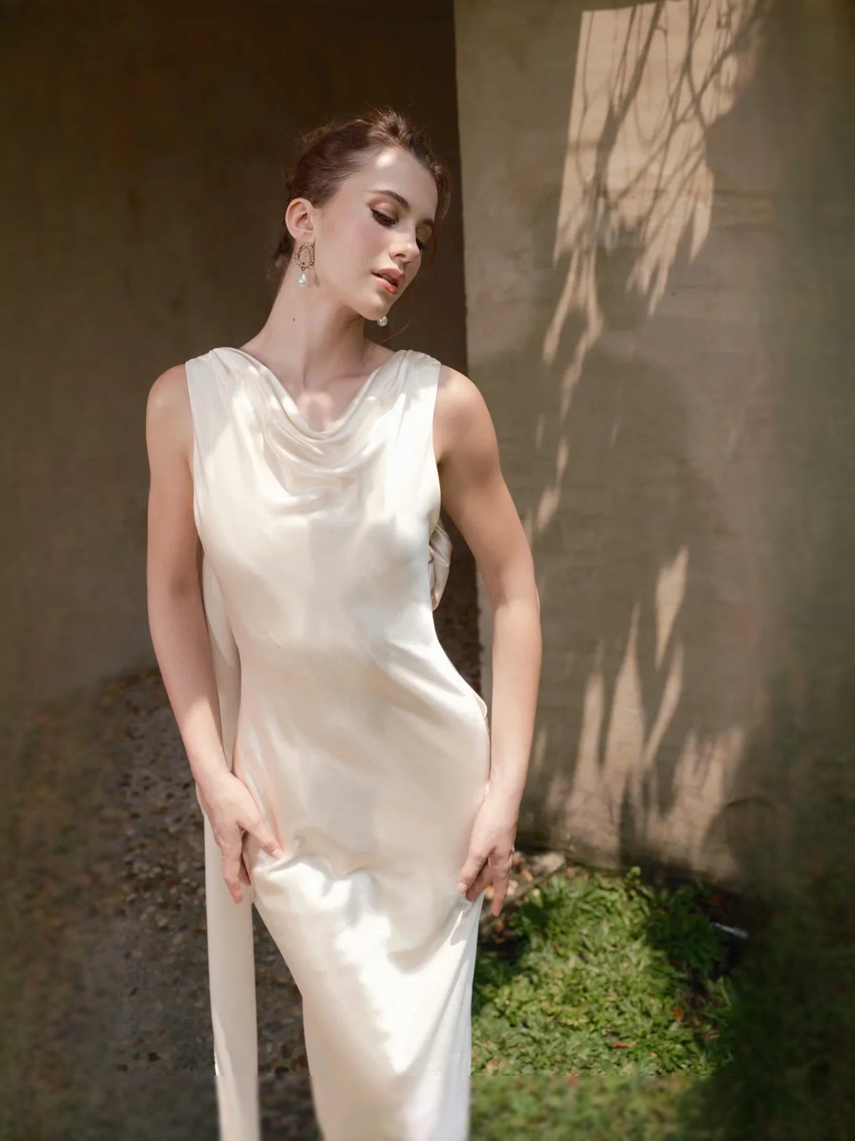 Ivory floor-length wedding dress, alternate view showing the full-length silhouette