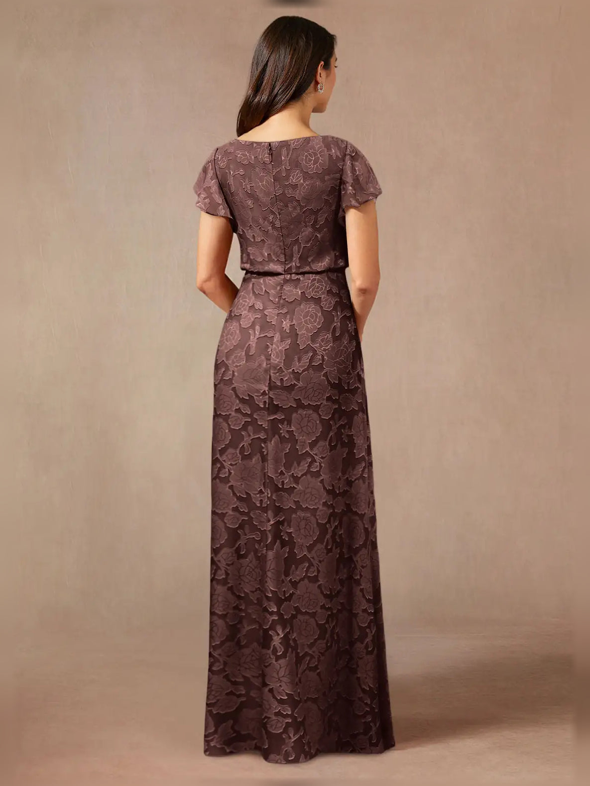 Navy Blue maxi mother of the bride dress, alternate view showing the full-length silhouette