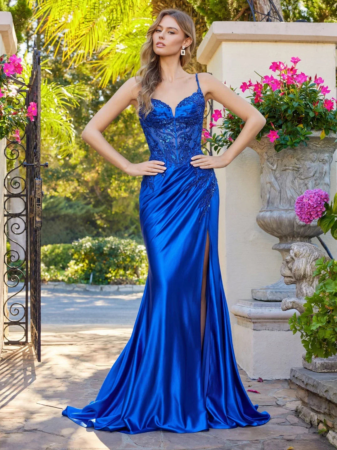 Black floor-length prom dress, alternate view showing the full-length silhouette