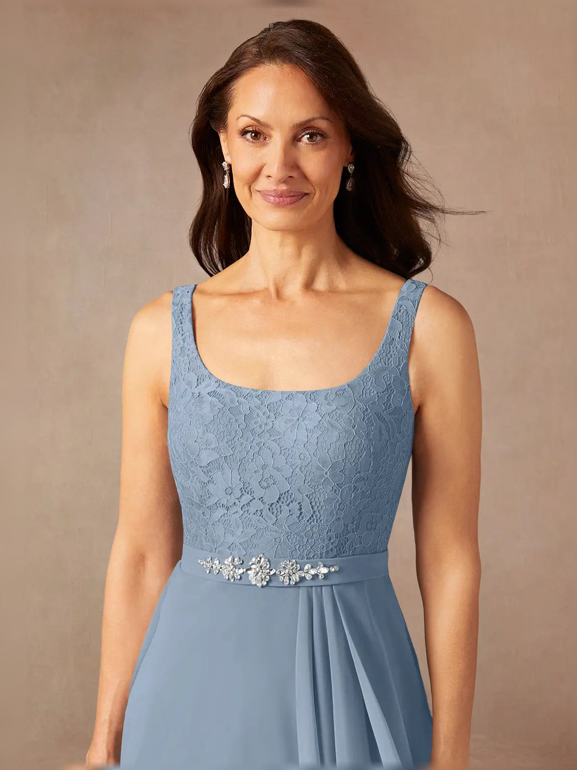 Dusty Blue maxi mother of the bride dress, alternate view showing the full-length silhouette