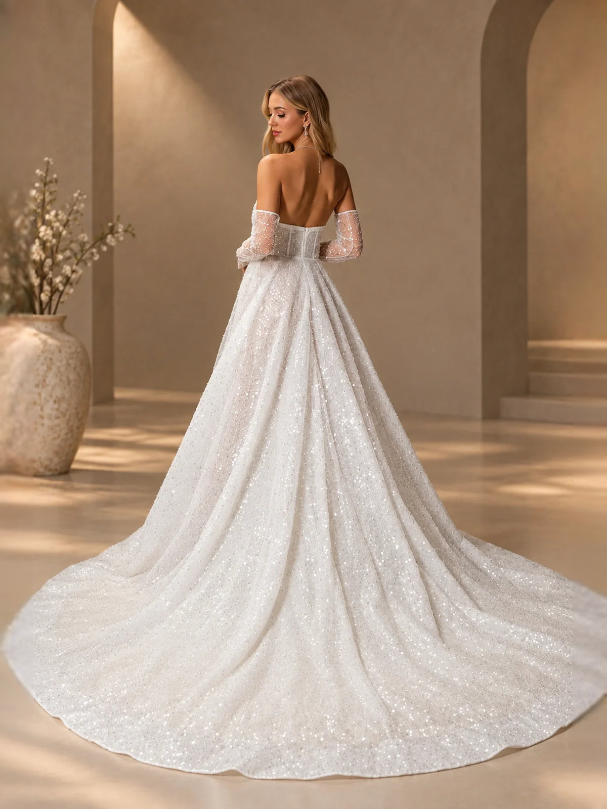 Ivory floor-length wedding dress, alternate view showing the full-length silhouette
