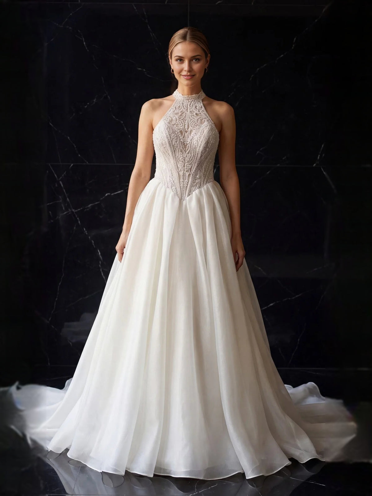 Ivory floor-length wedding dress, alternate view showing the full-length silhouette
