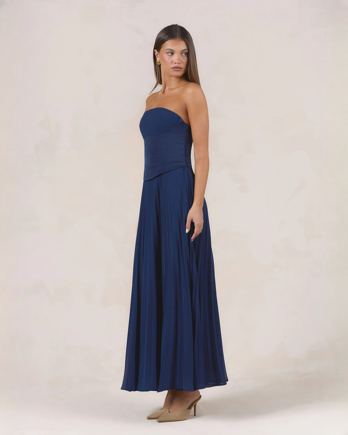 strapless chiffon a-line maxi bridesmaid dress - image 7