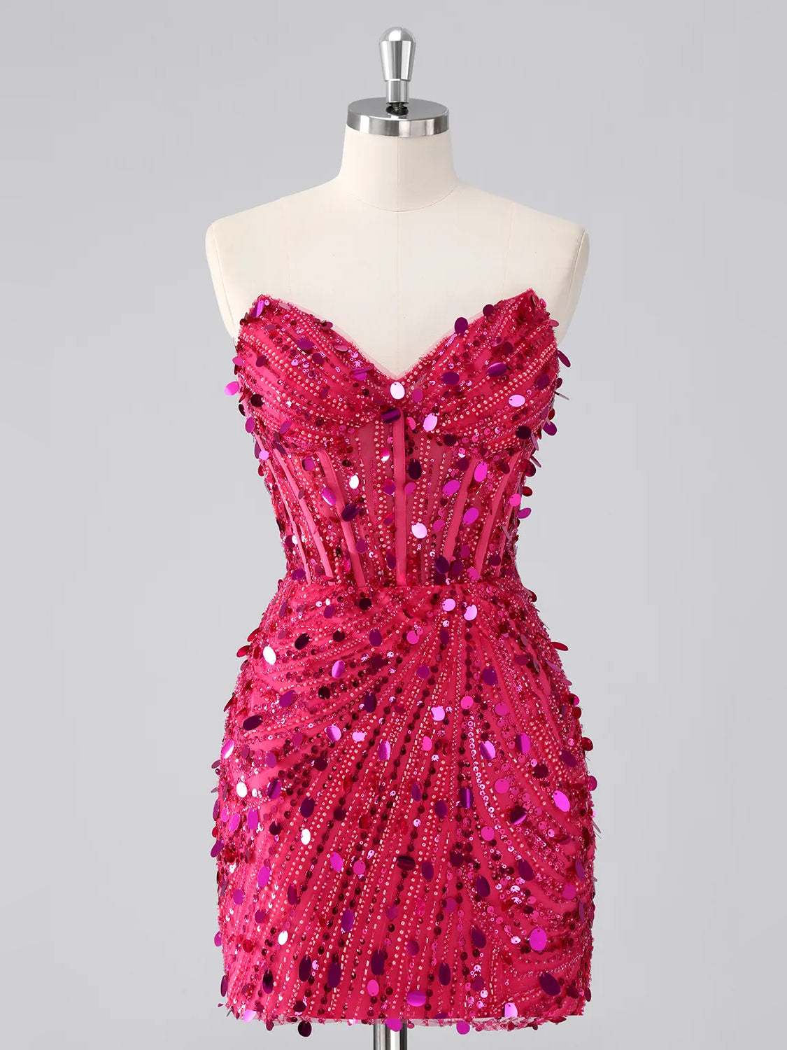 Gold short homecoming dress, alternate view showing the full-length silhouette from another angle