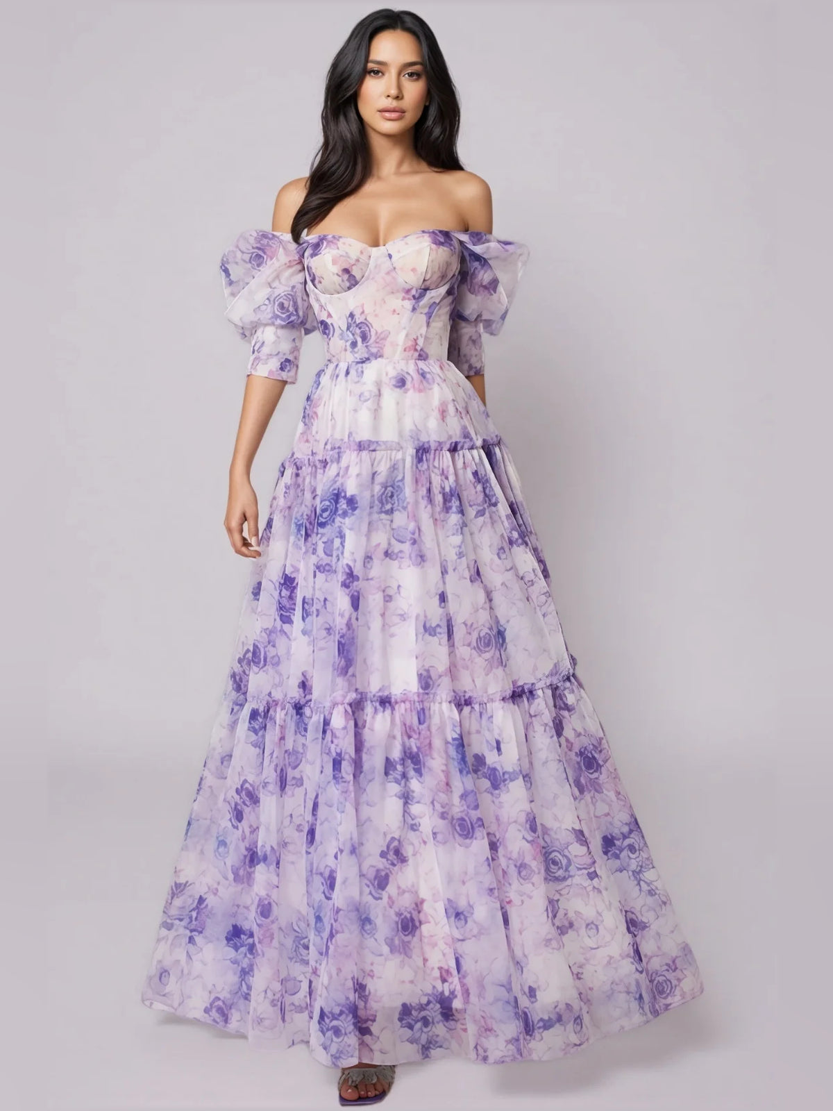 Wisteria maxi prom dress, alternate view showing the full-length silhouette