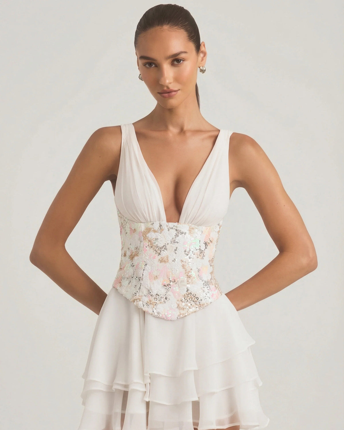 sakura embellished ruffled corset ivory mini homecoming dress - image 8
