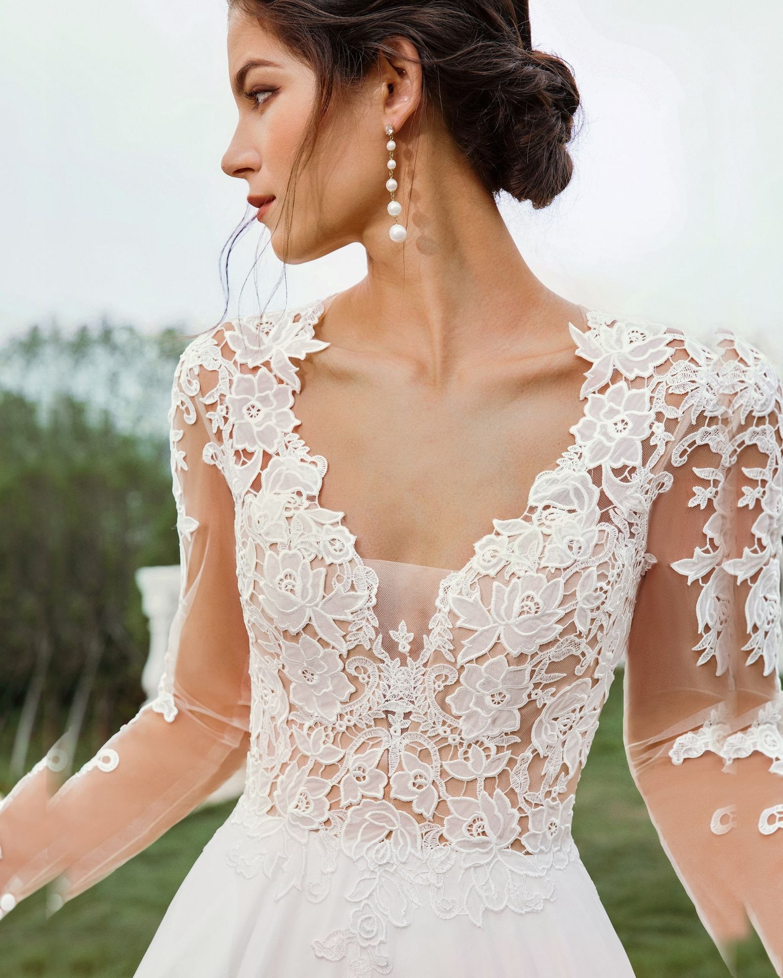 v-neck long sleeve lace chiffon a-line wedding dress - image 8