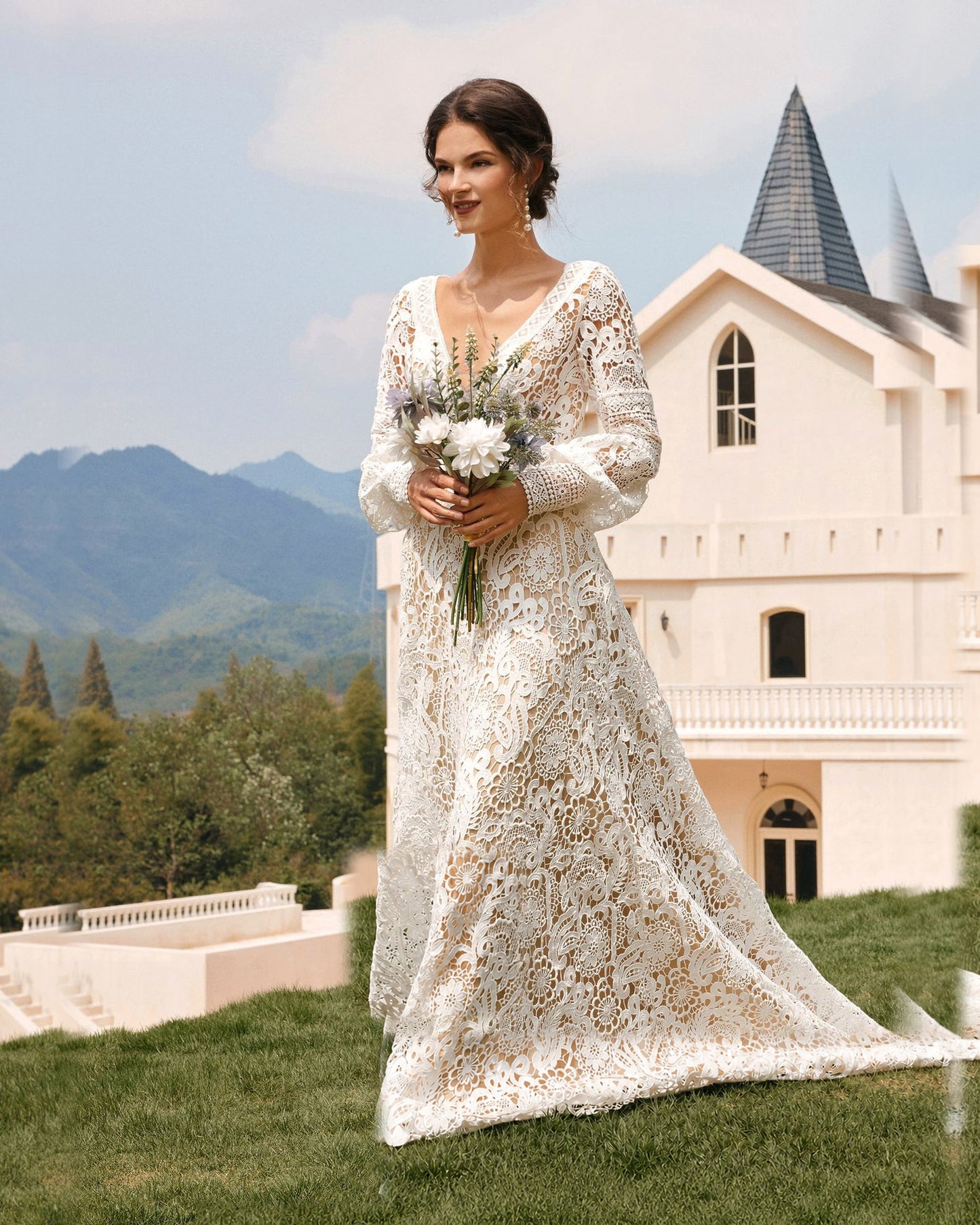 boho bishop sleeve crochet lace wedding dress - image 8