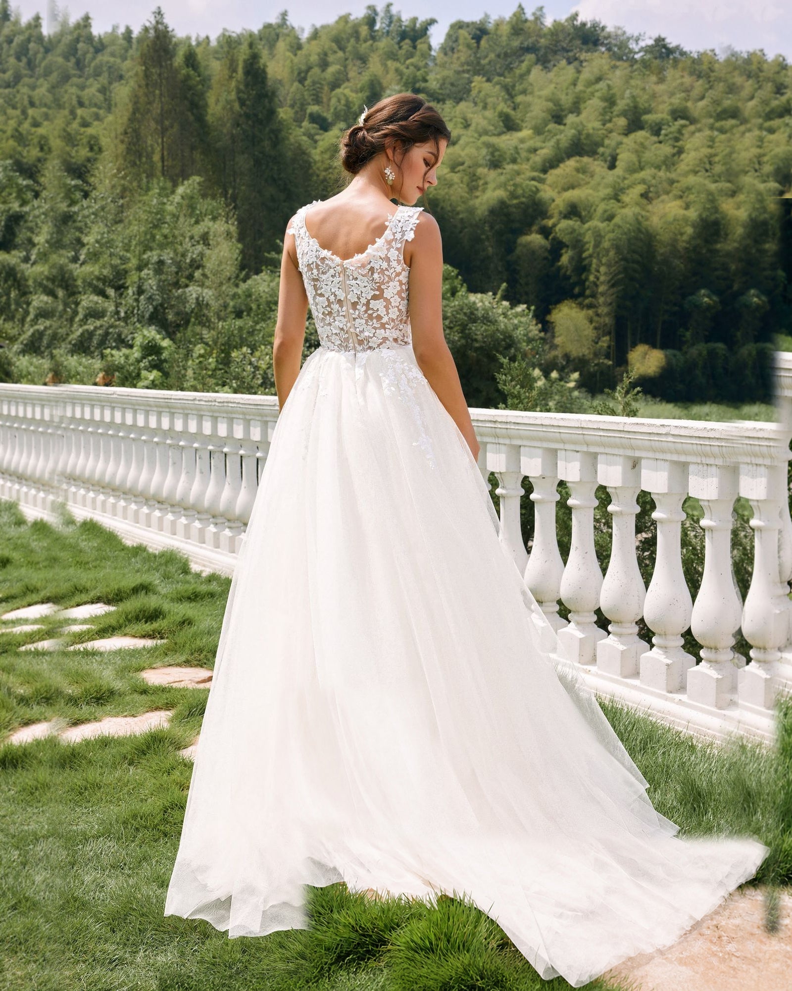 sleeveless v-neck lace tulle a-line wedding dress - image 8