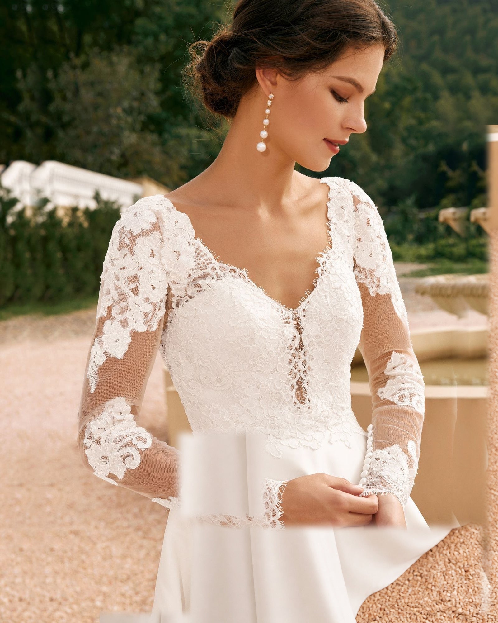 long sleeve lace bodice satin a-line wedding dress - image 8