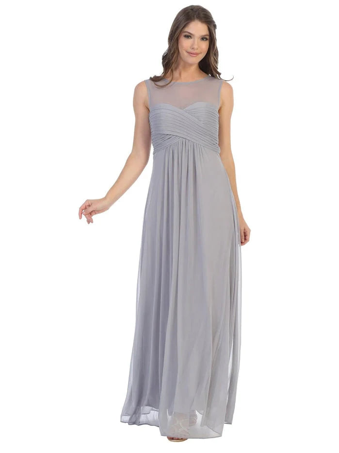 Silver maxi bridesmaid dress, alternate view showing the bodice and skirt