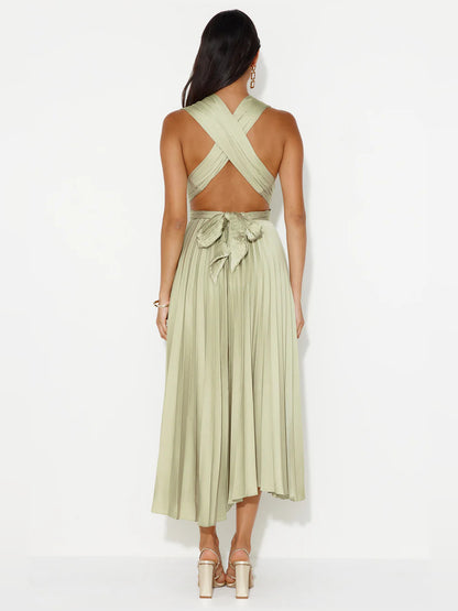 Lime midi formal dress, alternate view showing the overall silhouette