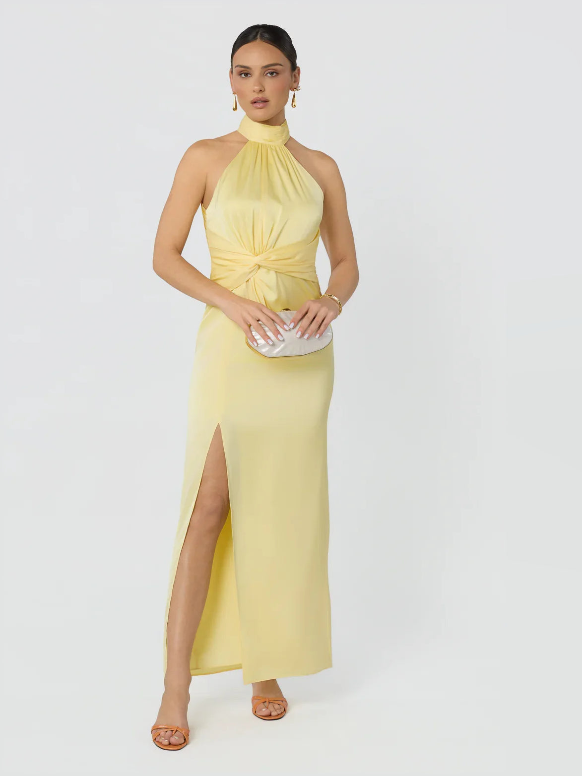 Lemon sheath floor-length formal dress with draping, alternate view