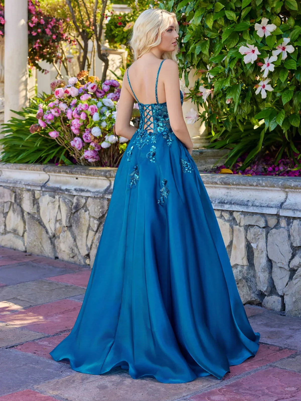 Purple floor-length prom dress, alternate view showing the bodice and skirt
