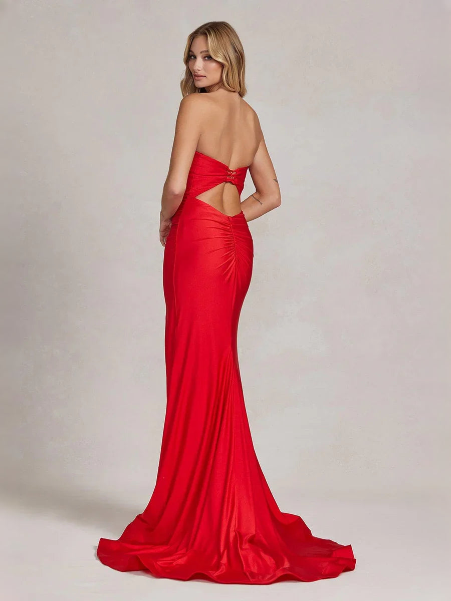 Aqua floor-length prom dress, alternate view showing the bodice and skirt from another angle