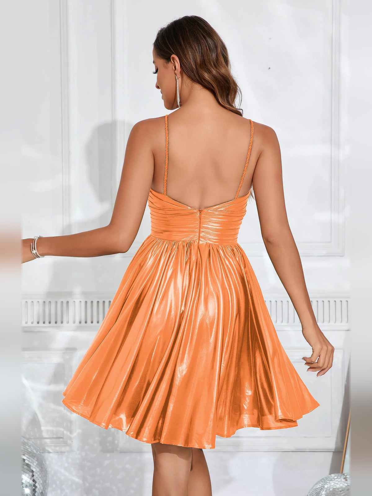 Green short homecoming dress, alternate view showing the bodice and skirt