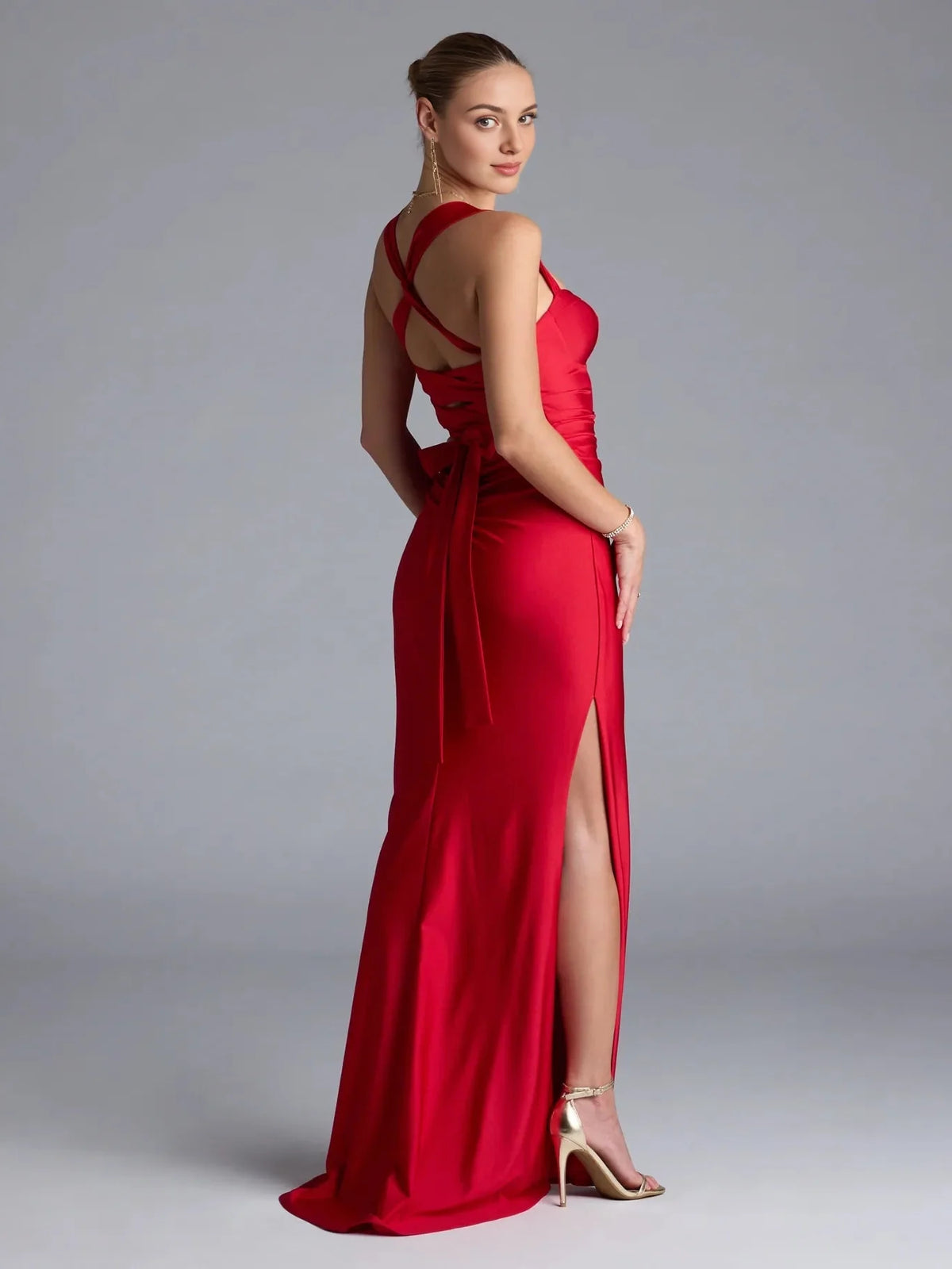 Royal Blue floor-length prom dress, alternate view showing the bodice and skirt from another angle