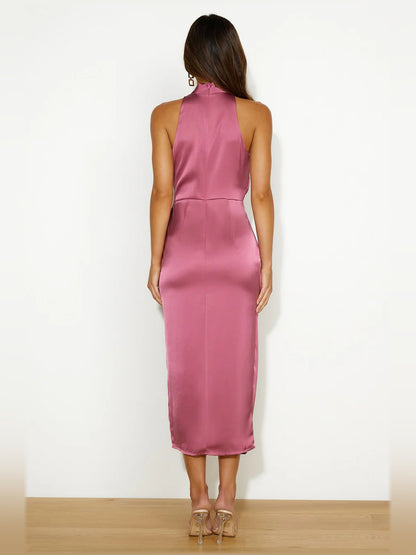 Plum midi formal dress, alternate view showing the overall silhouette
