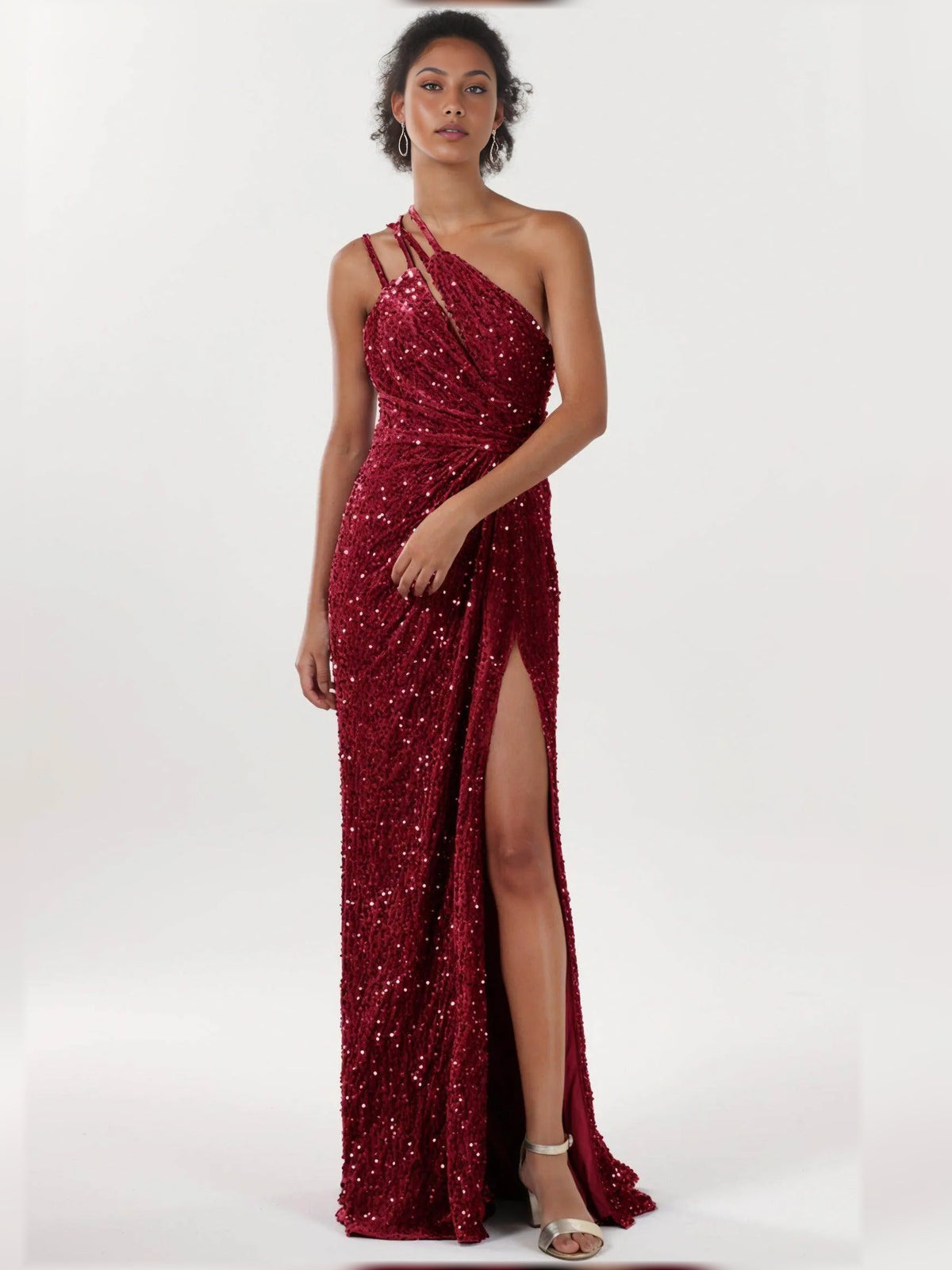 Burgundy sheath floor-length formal dress with beading, alternate view