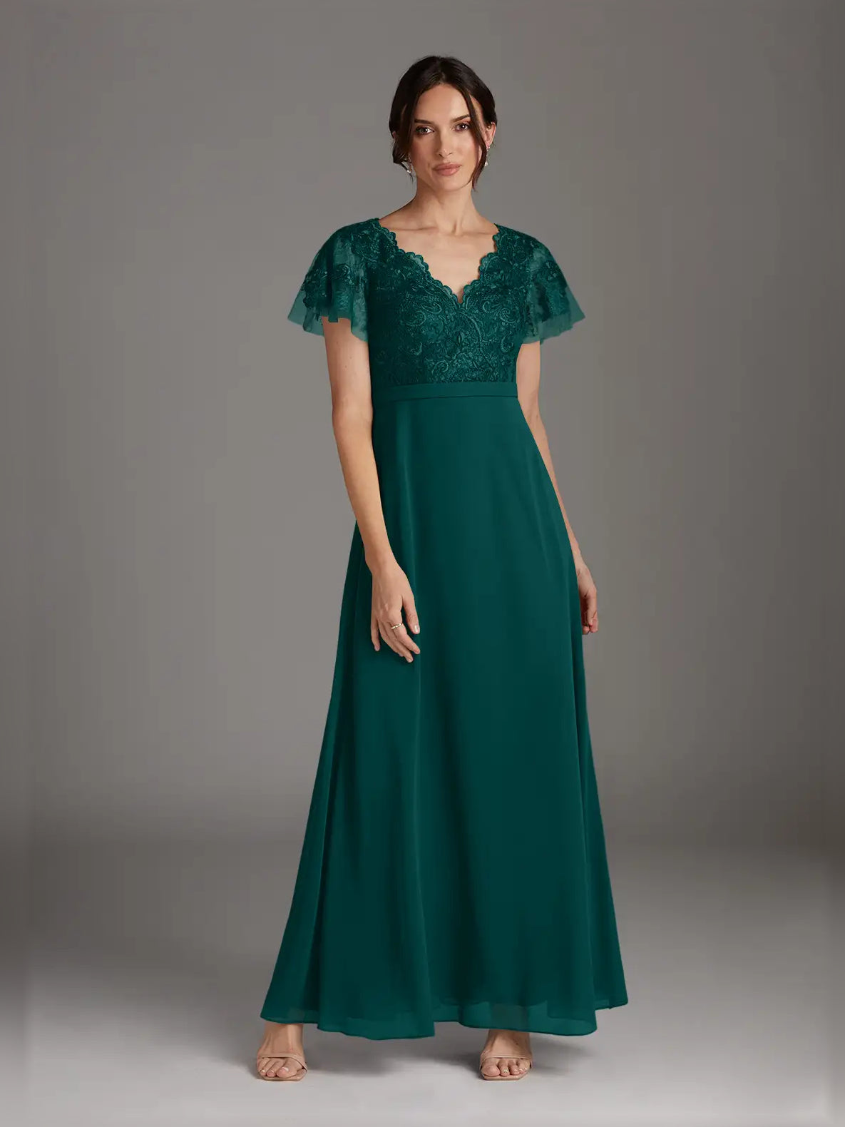 Peacock floor-length mother of the bride dress, alternate view showing the bodice and skirt