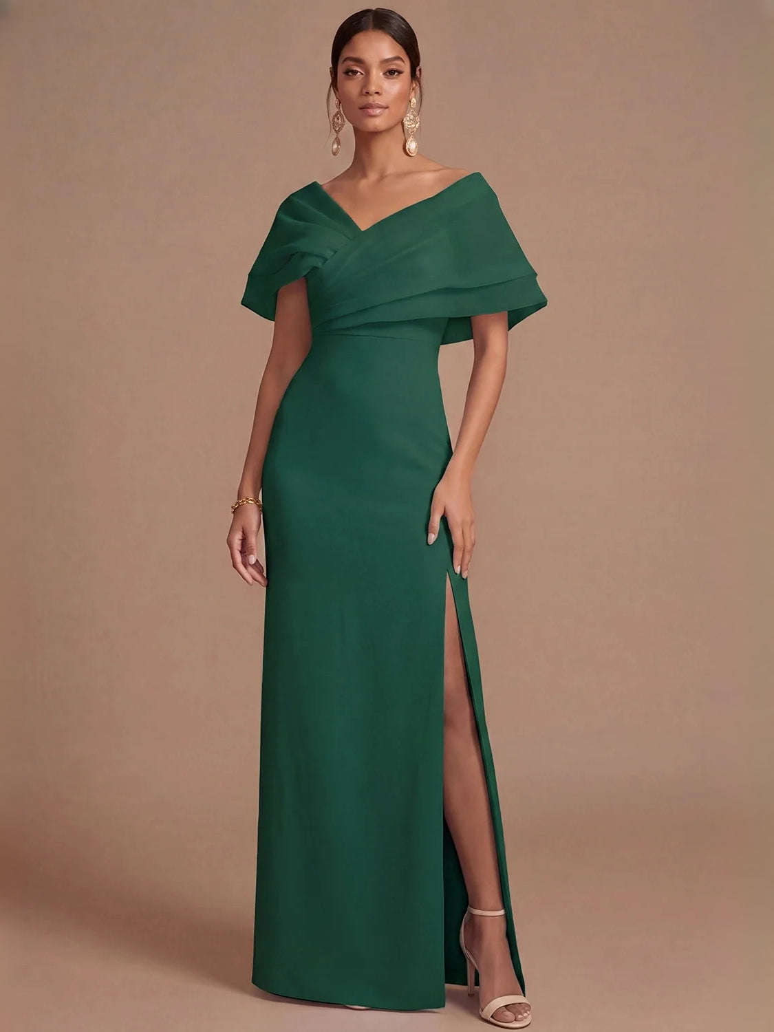 Emerald Green maxi bridesmaid dress, alternate view showing the bodice and skirt