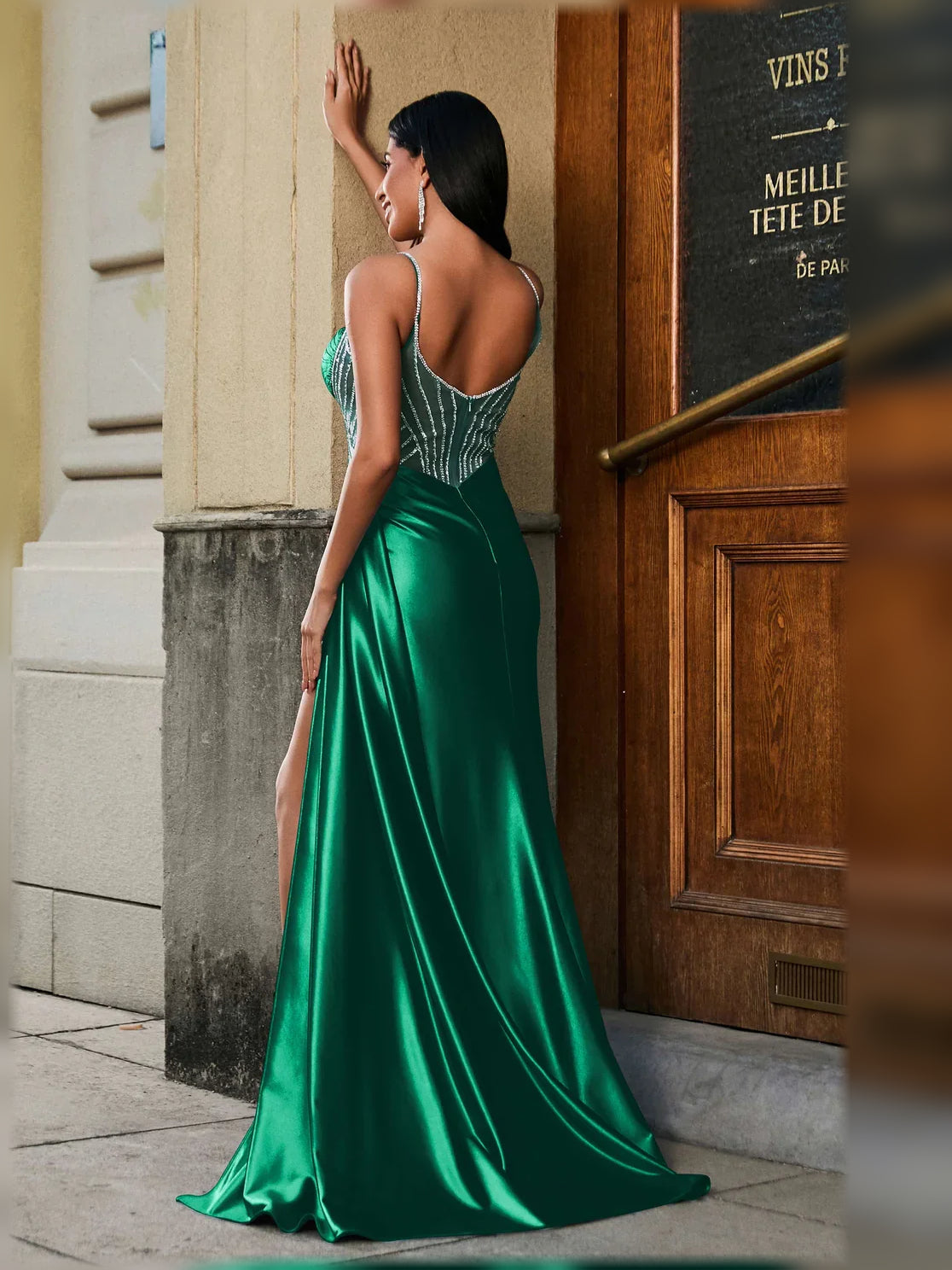 Light Blue mermaid floor-length formal dress with beading, alternate view showing the overall silhouette