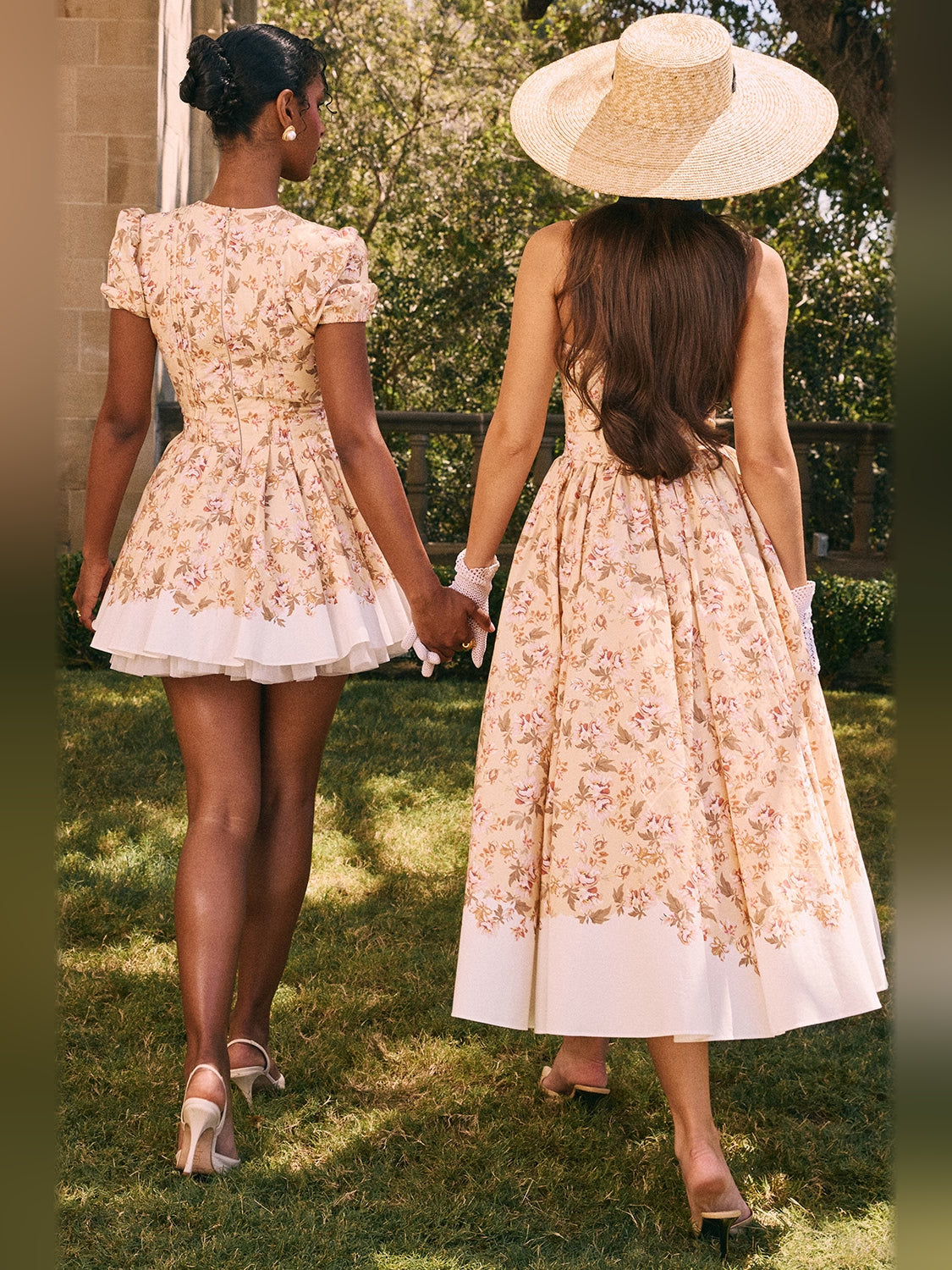 Print mini homecoming dress, alternate view showing the bodice and skirt from another angle