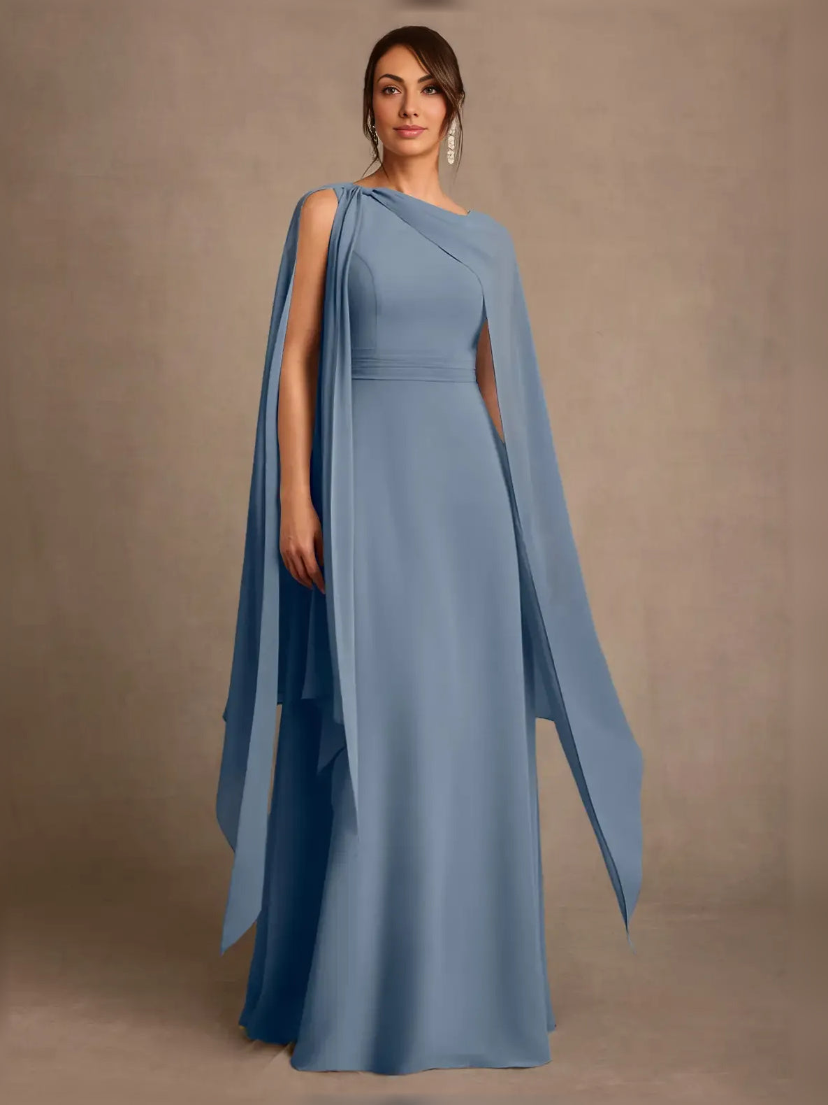 Dusty Blue maxi mother of the bride dress, alternate view showing the bodice and skirt