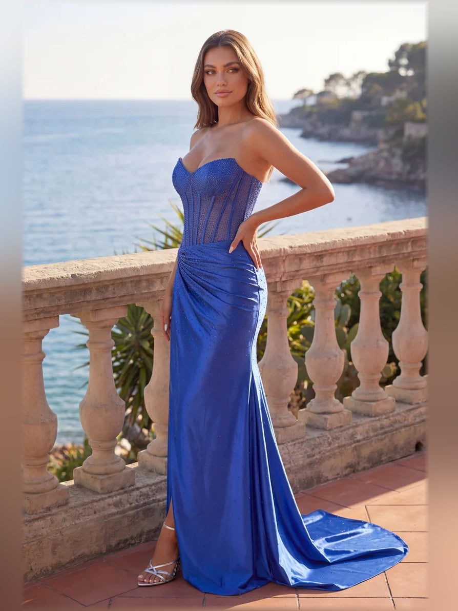 Royal Blue mermaid floor-length formal dress with beading, alternate view