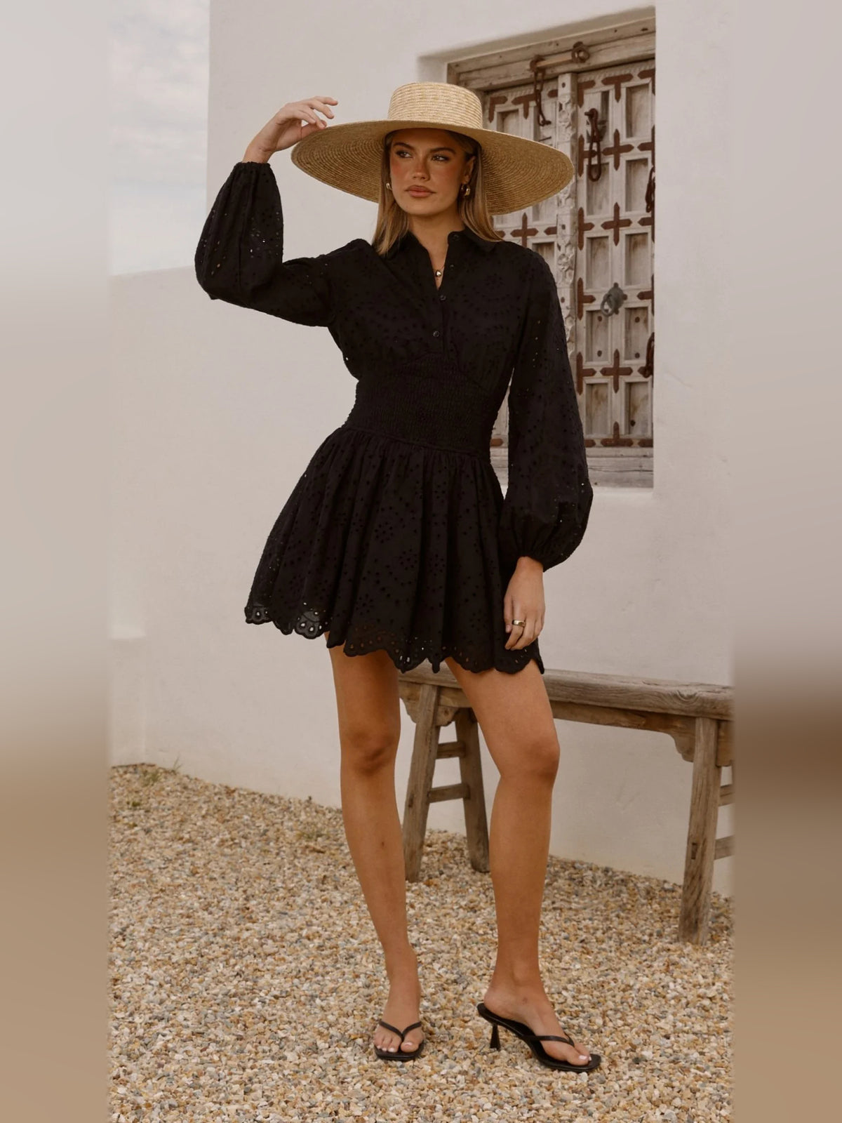 Black mini homecoming dress, alternate view showing the bodice and skirt from another angle