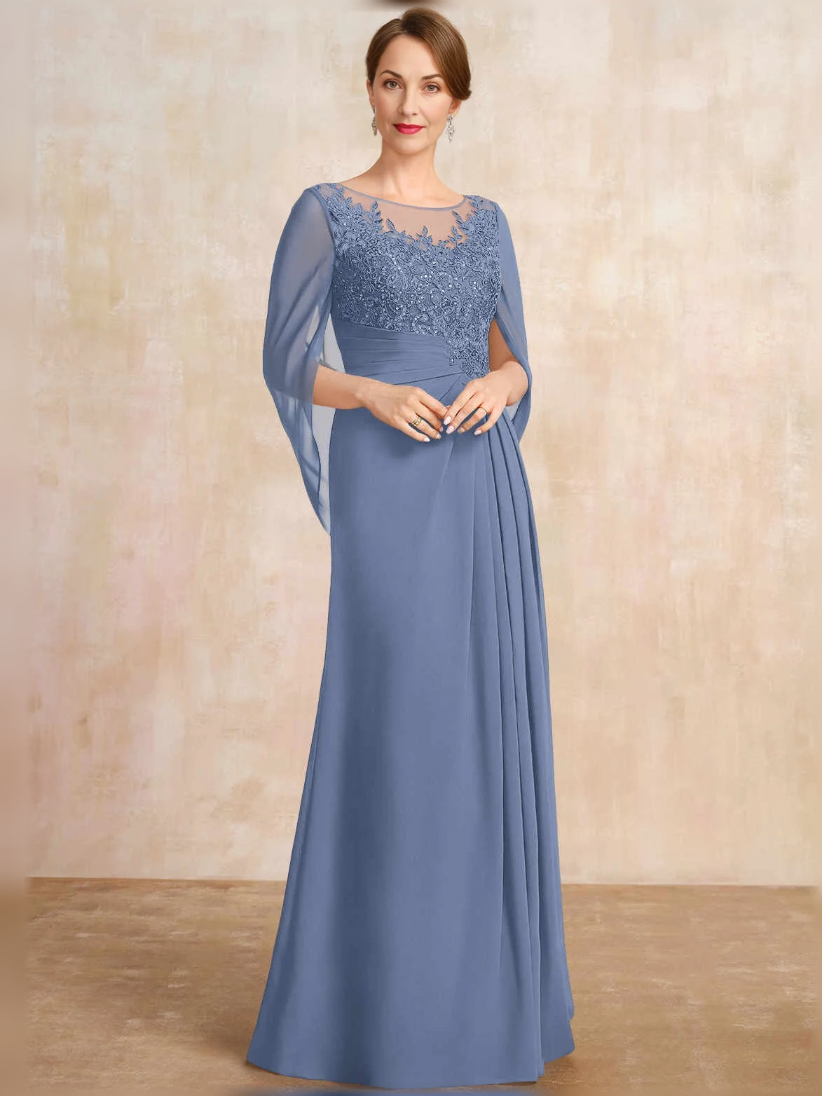 Dusty Blue floor-length mother of the bride dress, alternate view showing the bodice and skirt