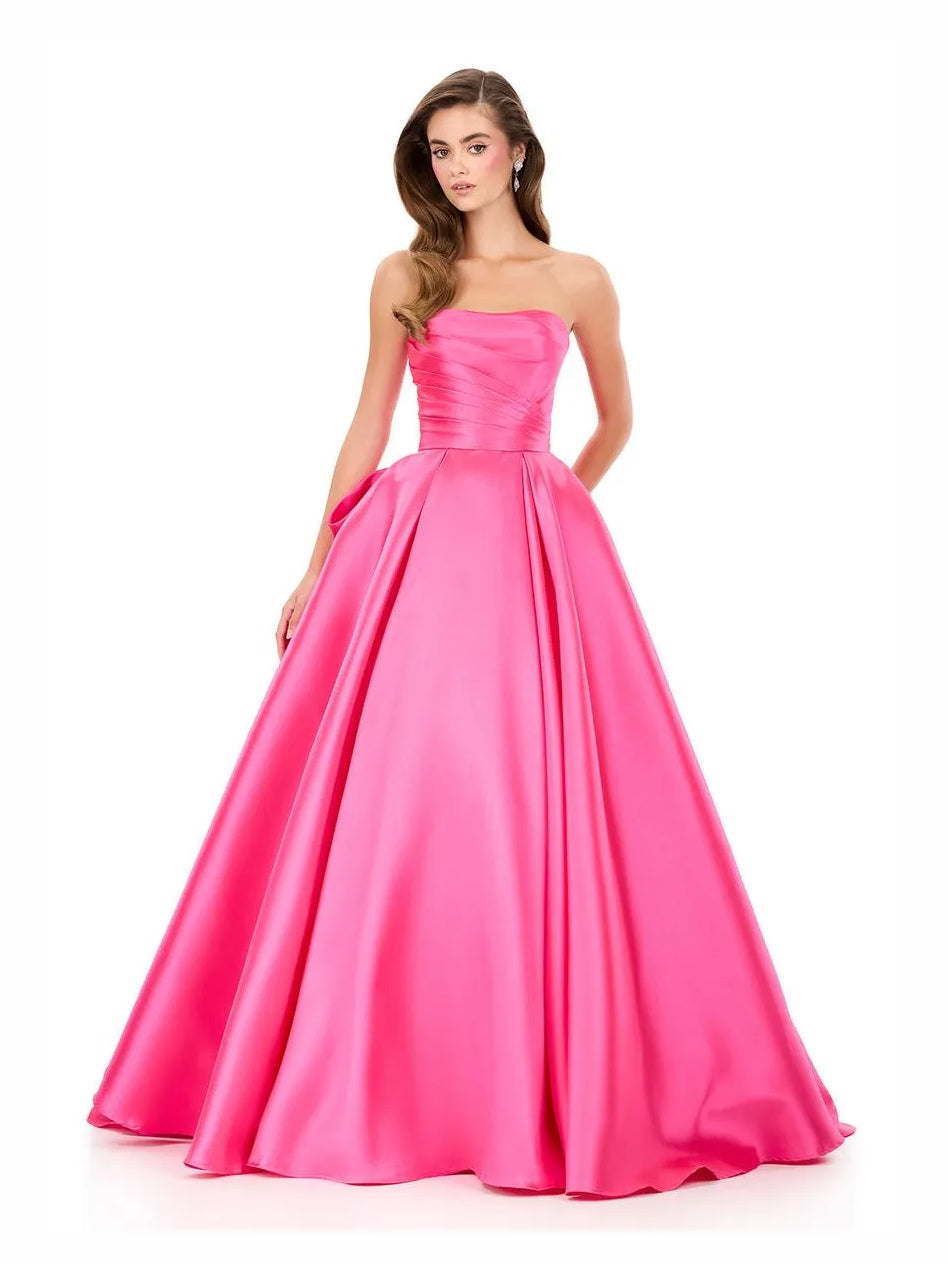 Hot Pink maxi prom dress, alternate view showing the bodice and skirt