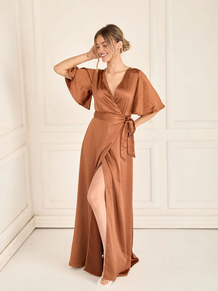 Rust floor-length bridesmaid dress, alternate view showing the bodice and skirt