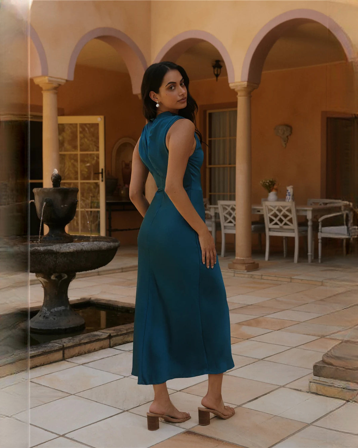 sleeveless satin a-line midi bridesmaid dress - image 8