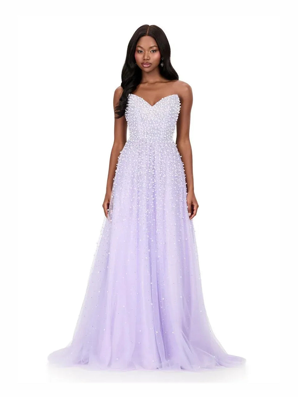 Lilac floor-length prom dress, alternate view showing the bodice and skirt
