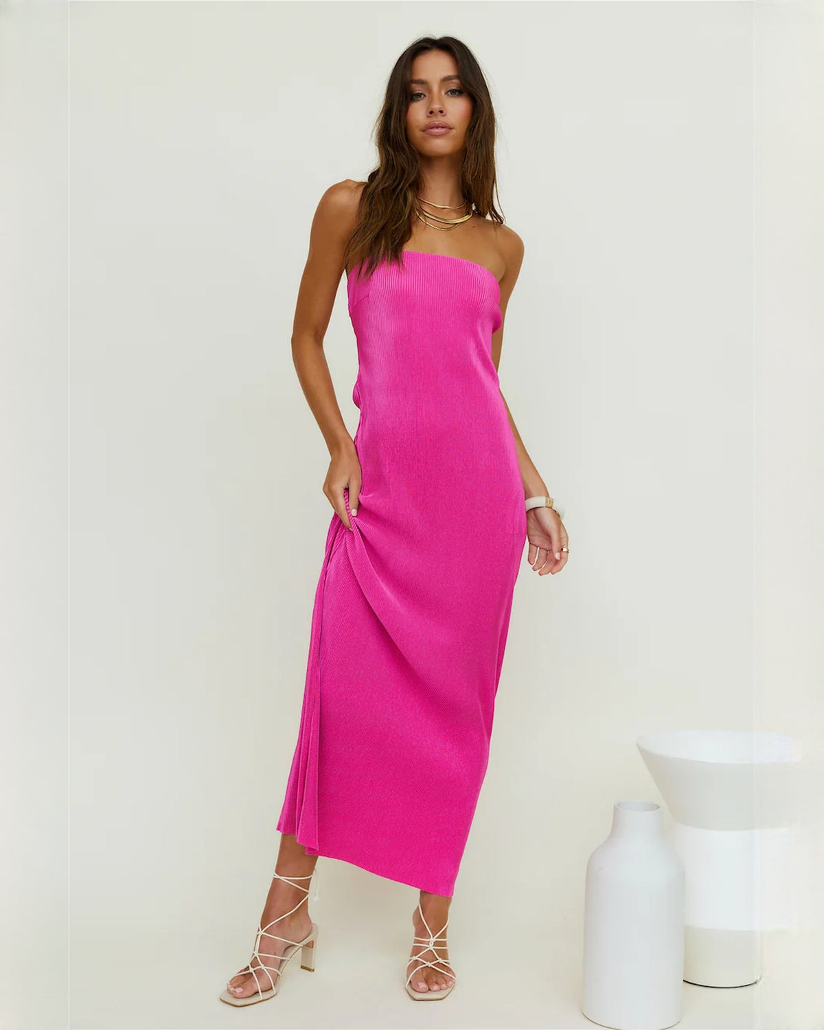 sleeveless satin a-line maxi bridesmaid dress - image 8
