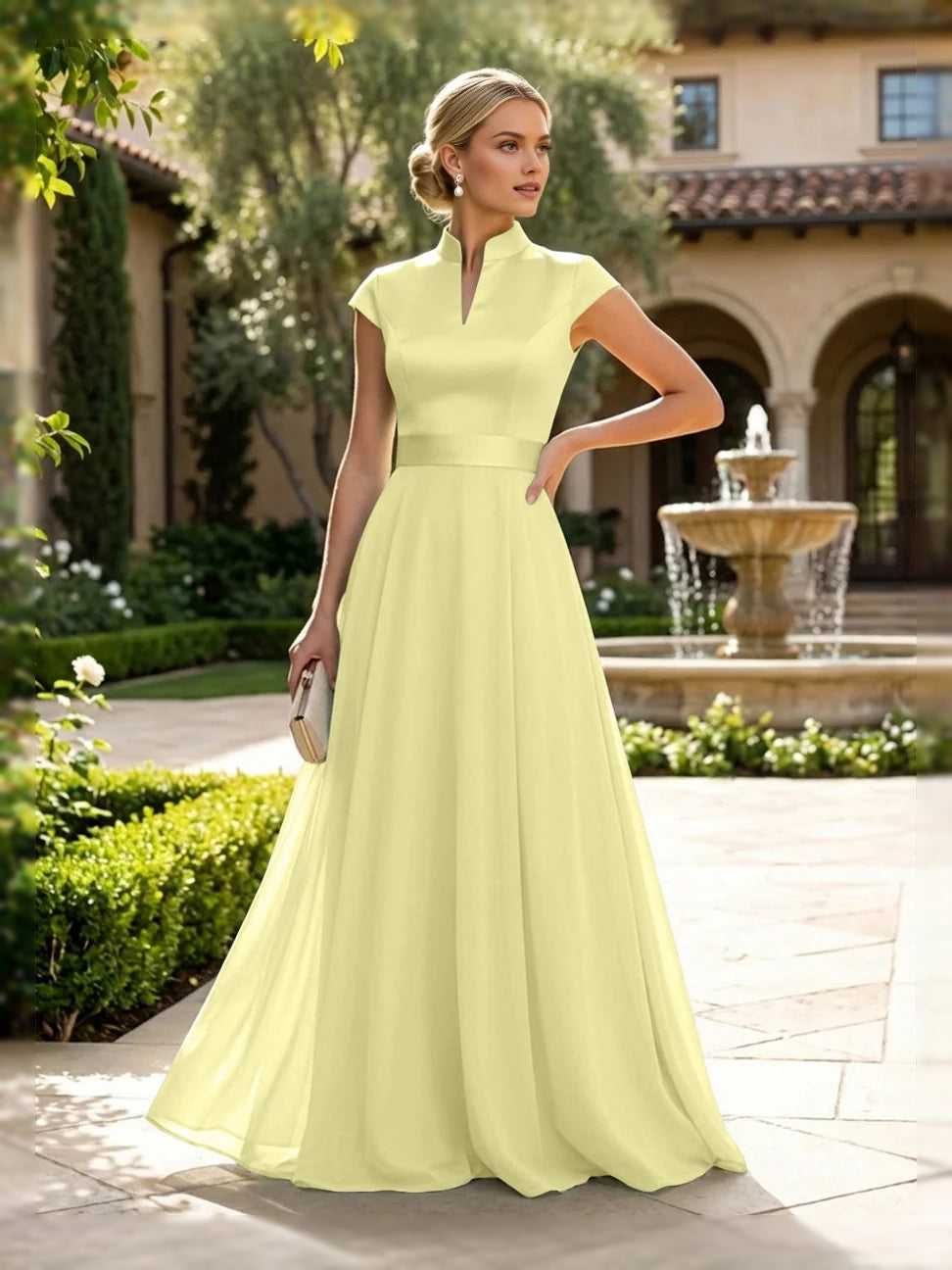 Pale Lemon floor-length mother of the bride dress, alternate view showing the bodice and skirt