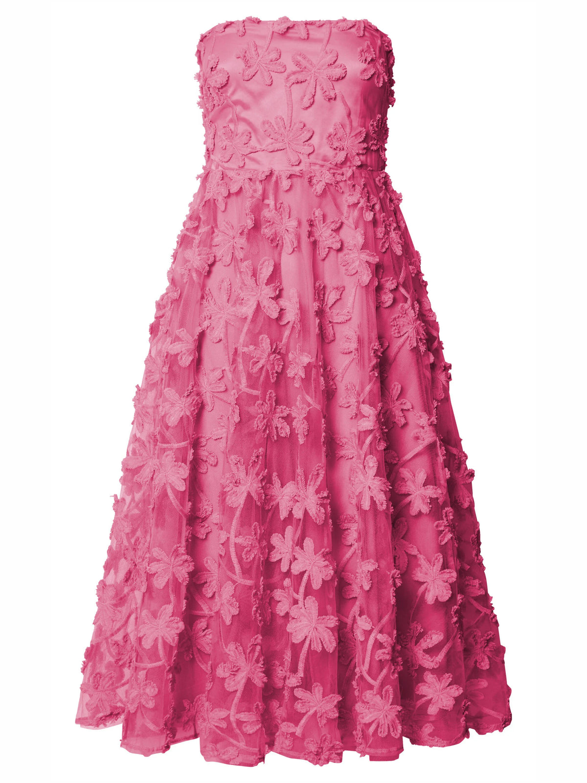 Pink midi formal dress with embroidery, alternate view showing the overall silhouette