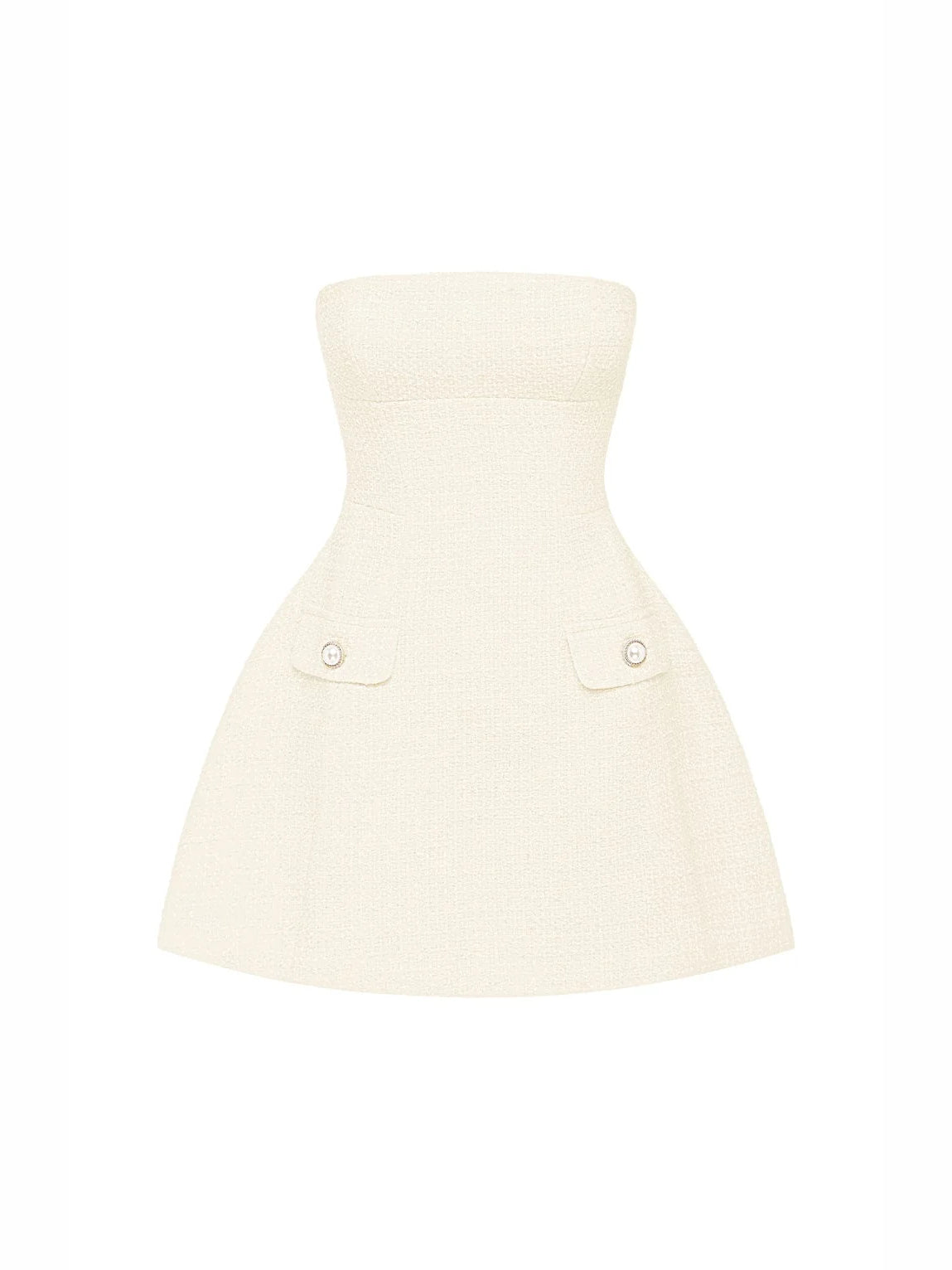 Ivory mini homecoming dress, alternate view showing the bodice and skirt from another angle