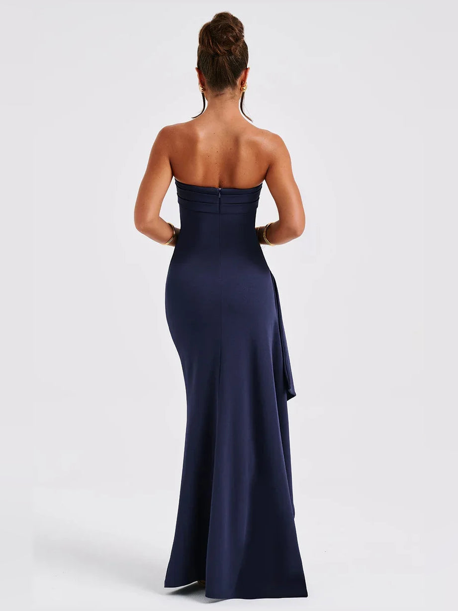 Lemon mermaid floor-length formal dress with skirt slit, alternate view showing the overall silhouette