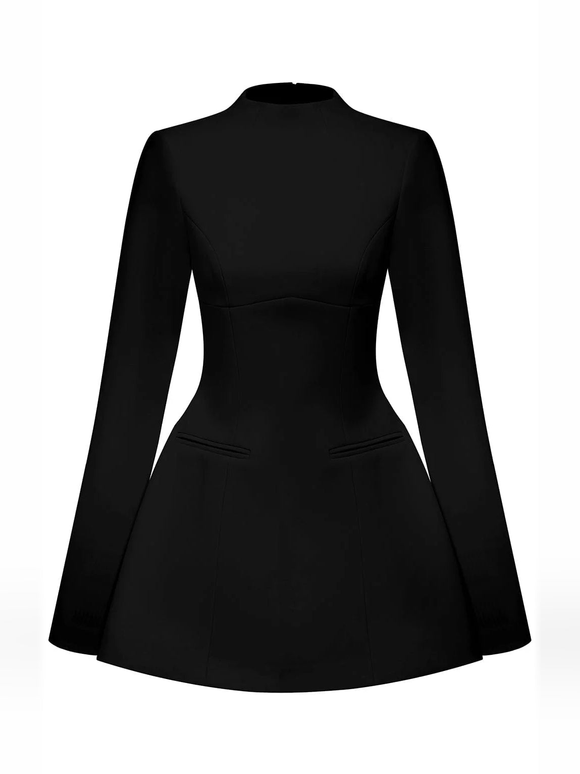 Black mini homecoming dress, alternate view showing the bodice and skirt from another angle