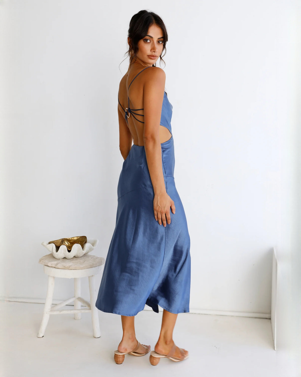 sleeveless satin a-line maxi bridesmaid dress - image 8