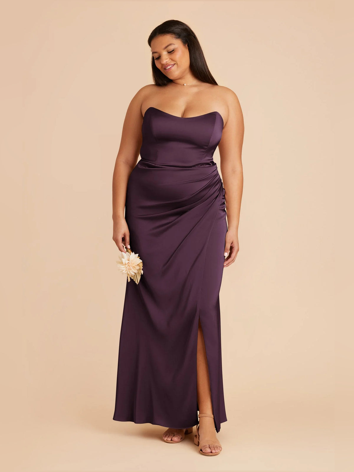 Plum maxi bridesmaid dress, alternate view showing the bodice and skirt
