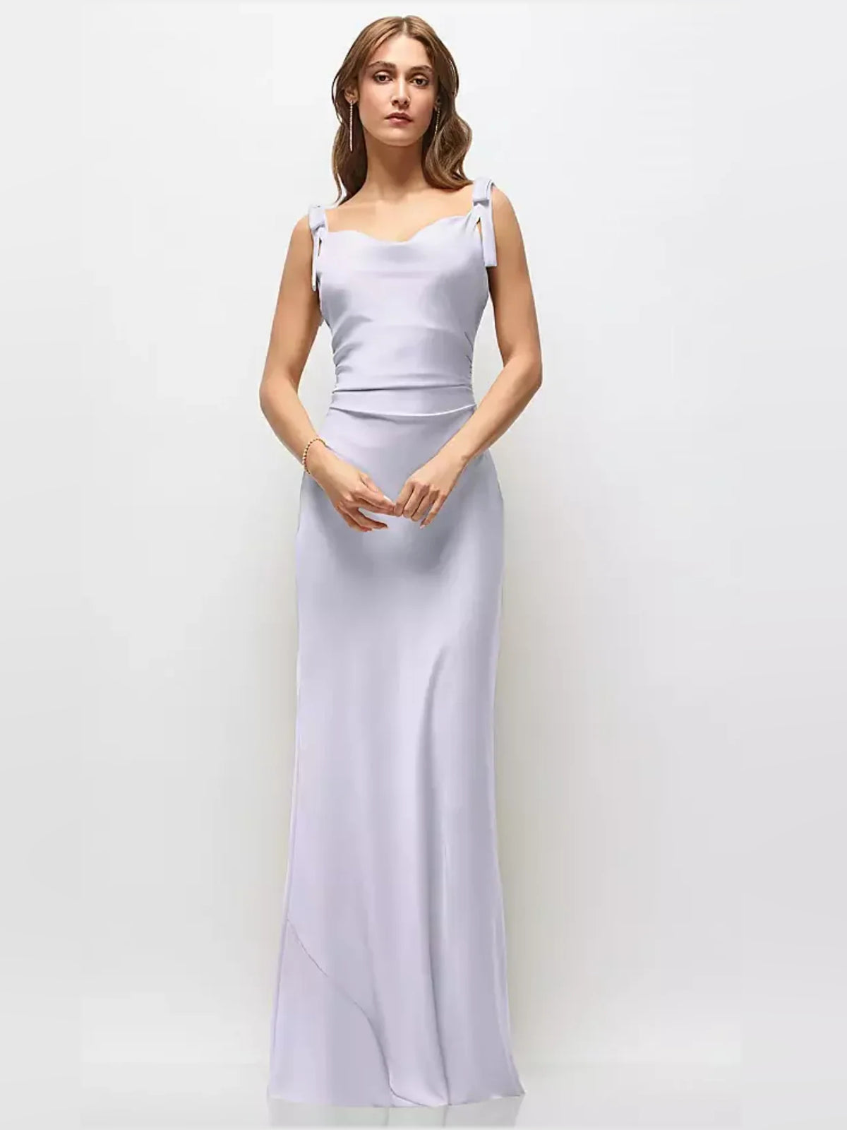 Lilac maxi bridesmaid dress, alternate view showing the bodice and skirt
