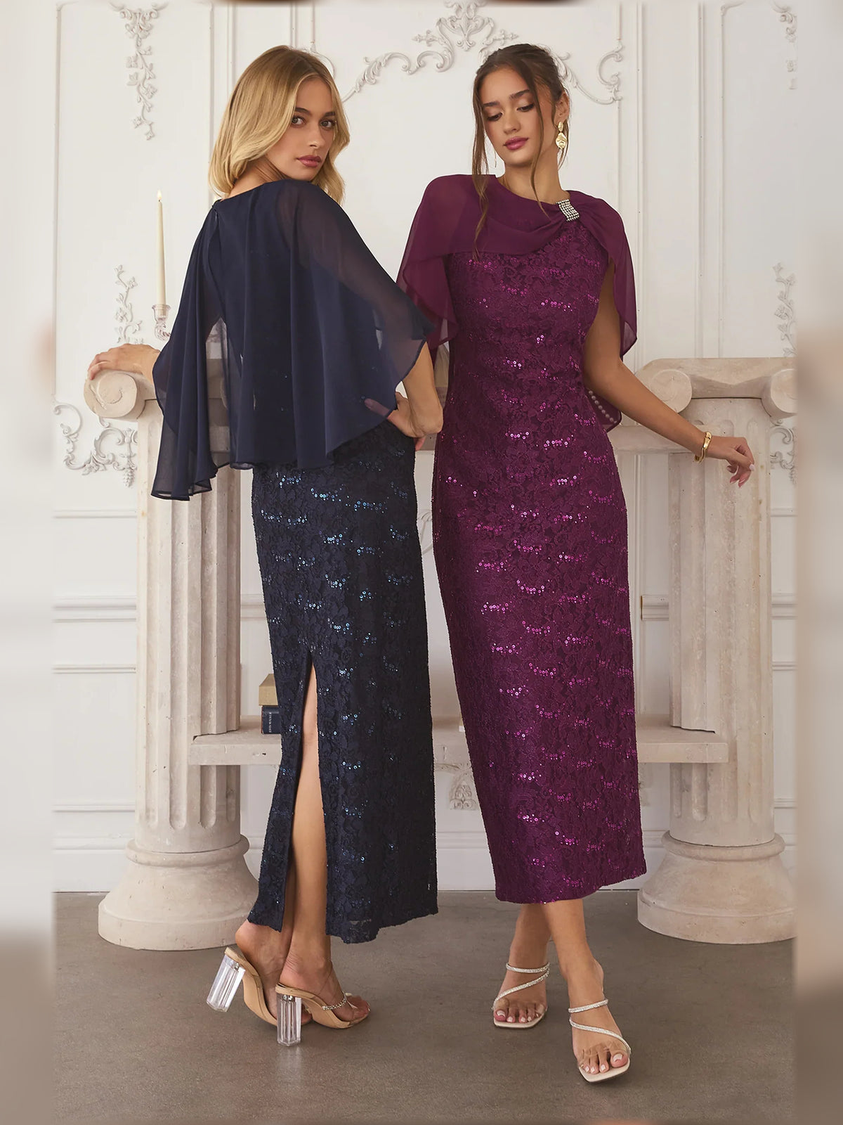 Deep Purple sheath midi formal dress with sequins, alternate view