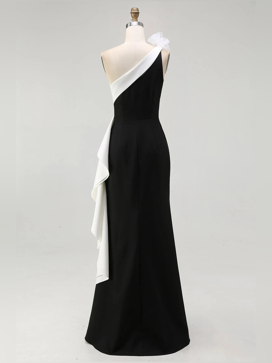 Black & White floor-length prom dress, alternate view showing the bodice and skirt from another angle