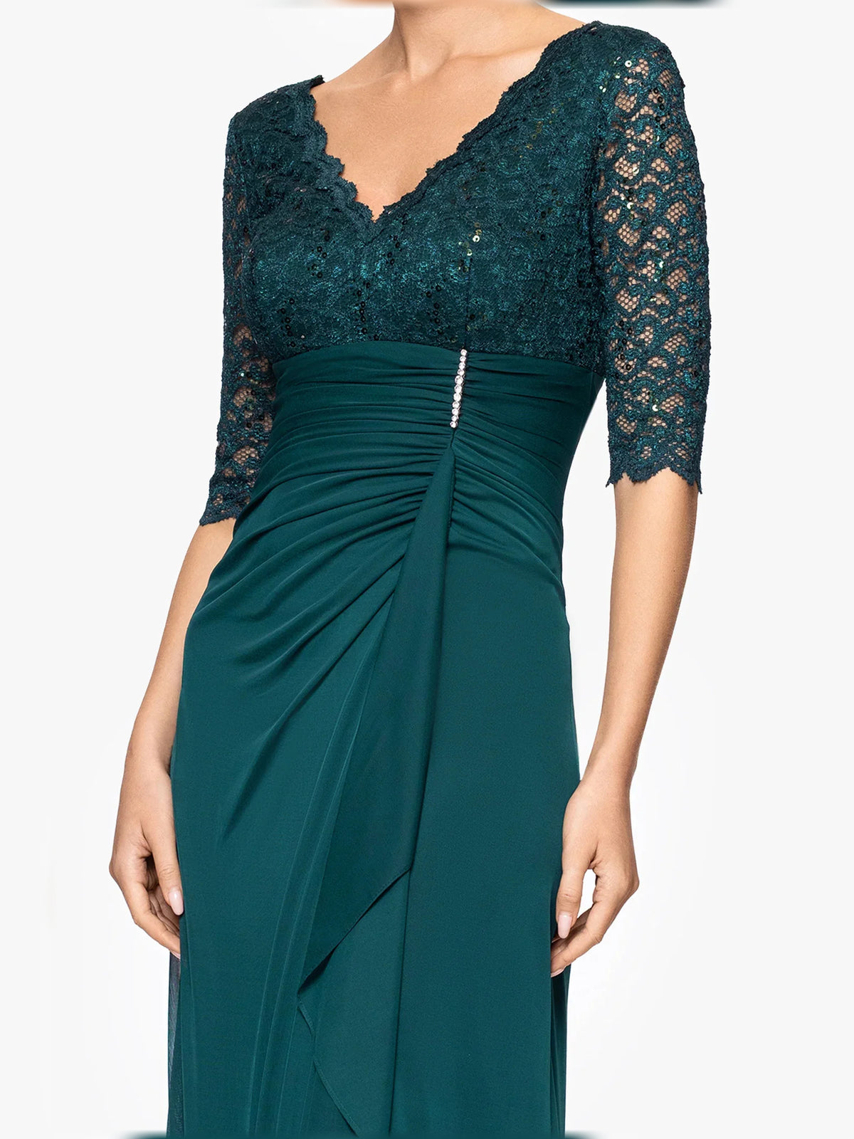 Dark Navy floor-length mother of the bride dress, alternate view showing the bodice and skirt from another angle