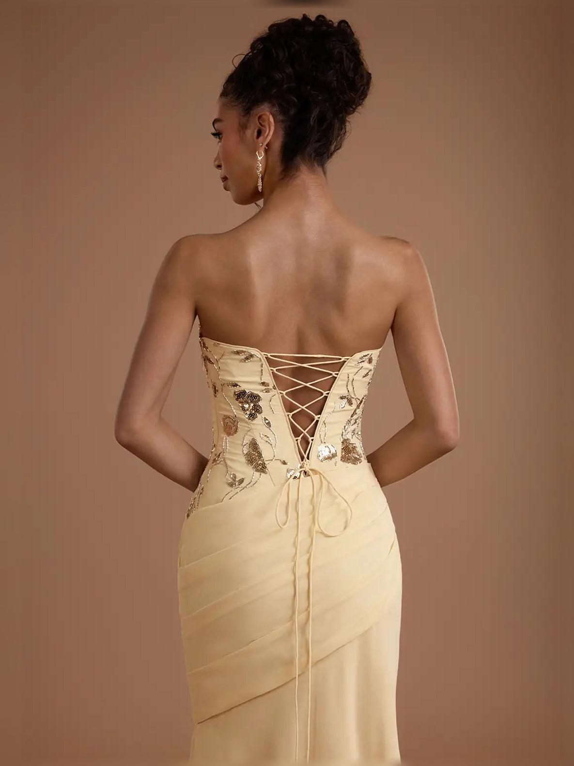 Black sheath midi formal dress with skirt slit, alternate view showing the overall silhouette